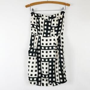 Ophelia Vintage Black & White Geometric Strapless Mini Dress Sundress